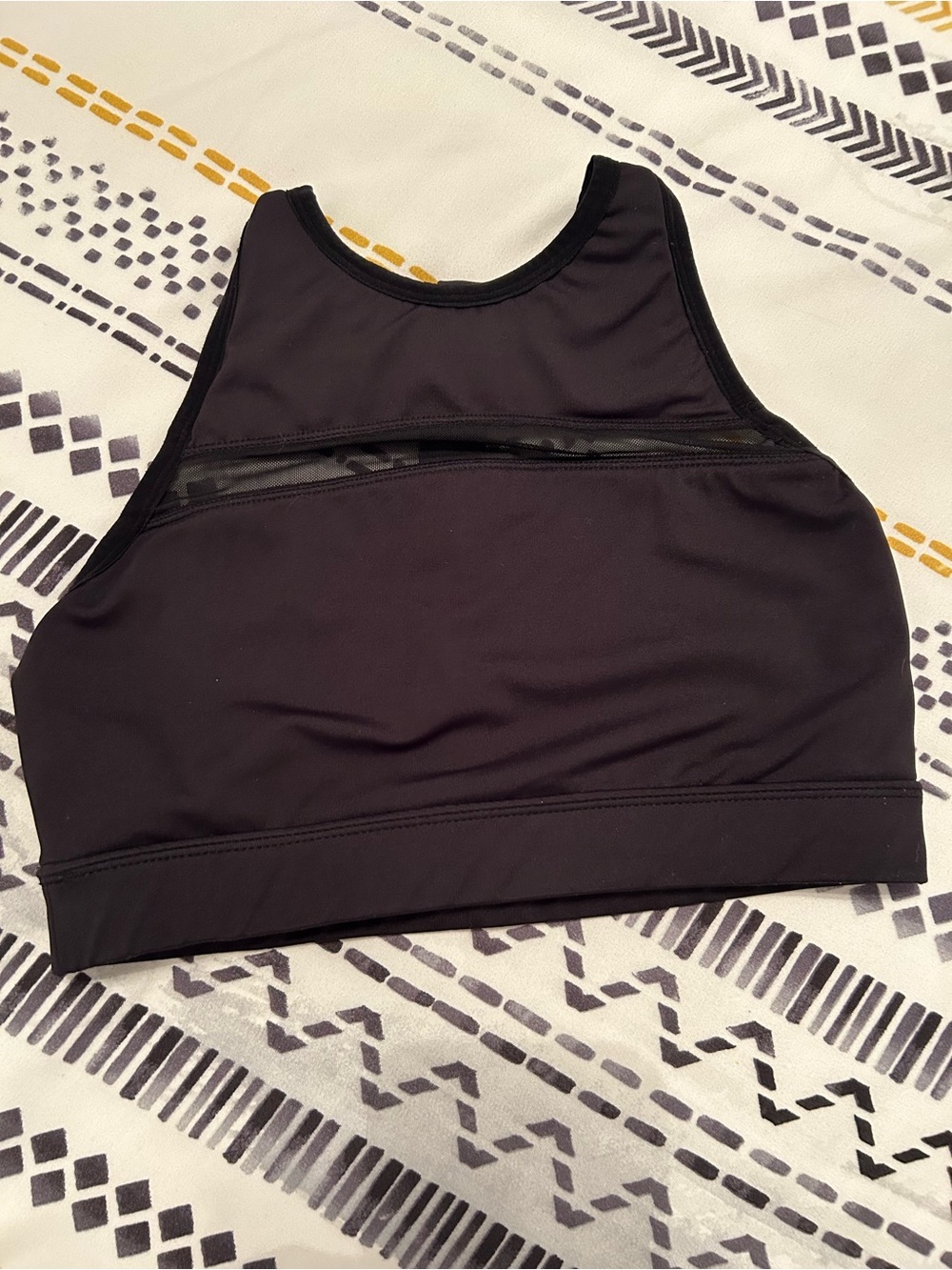 The Chestee Black High-Neck Sports Bra with Mesh Insert